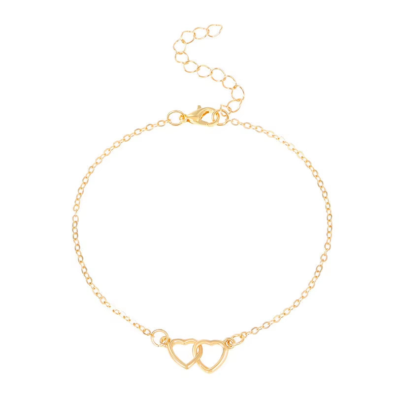 2PCS Retro Pearl Heart Infinity Ankle Anklet Bracelet Set Bohemia Foot Beach Anklets Women Fashion Barefoot Chain Jewelry