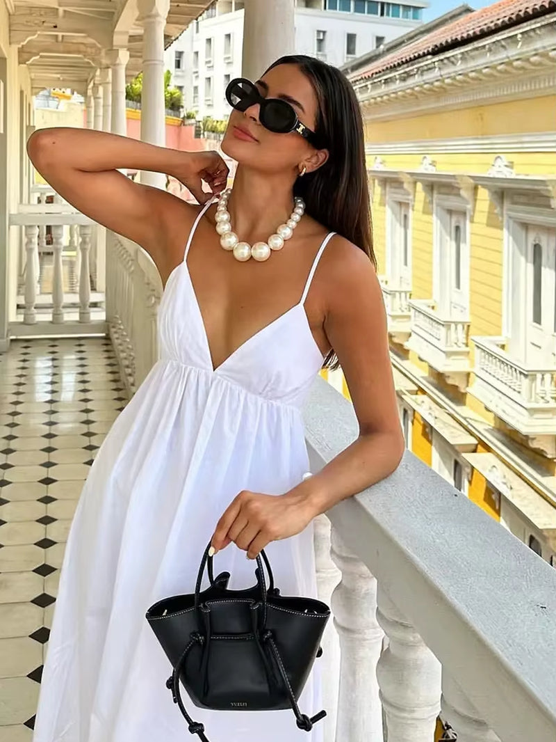 White Women Sundress Backless Sexy Casual Beach Vestidos Maxi Long A-Line Fashion Holiday New Dress