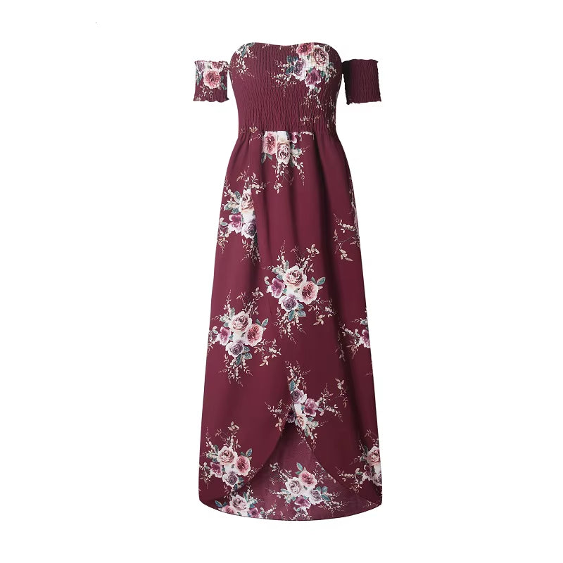 Women off Shoulder Floral Print Boho Dress Women Beach Summer Dresses Ladies Strapless Long Maxi Dress Vestidos Female XS-5XL
