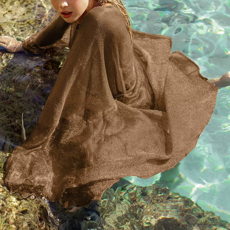 Gold Bikini Cover up Sexy Beach Dress Tunics for Women Beachwear Summer See through Swimsuit Cover-Ups Kaftan Beach Dress Tunic