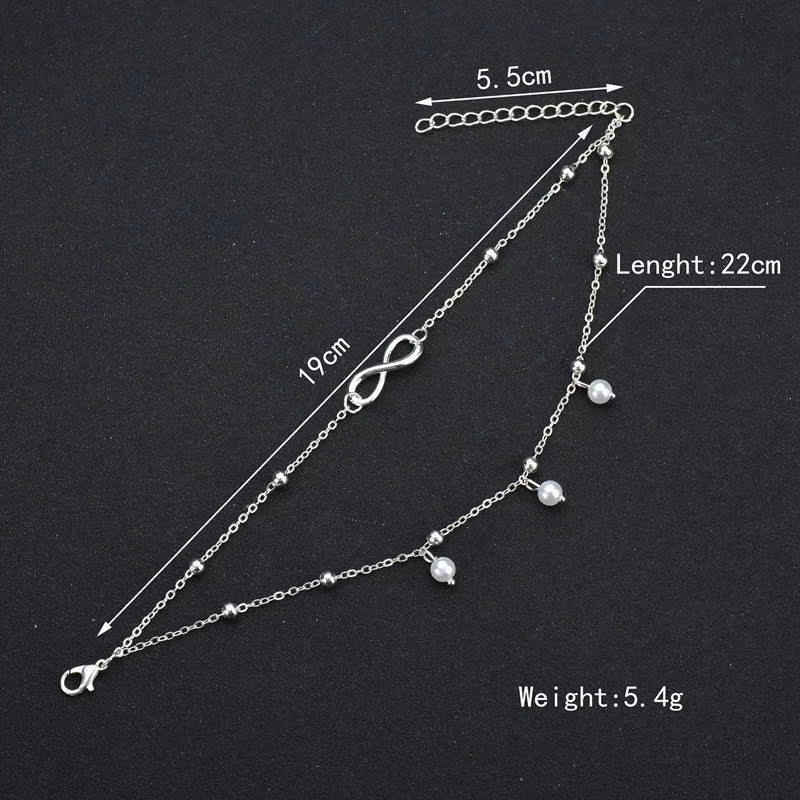 2PCS Retro Pearl Heart Infinity Ankle Anklet Bracelet Set Bohemia Foot Beach Anklets Women Fashion Barefoot Chain Jewelry