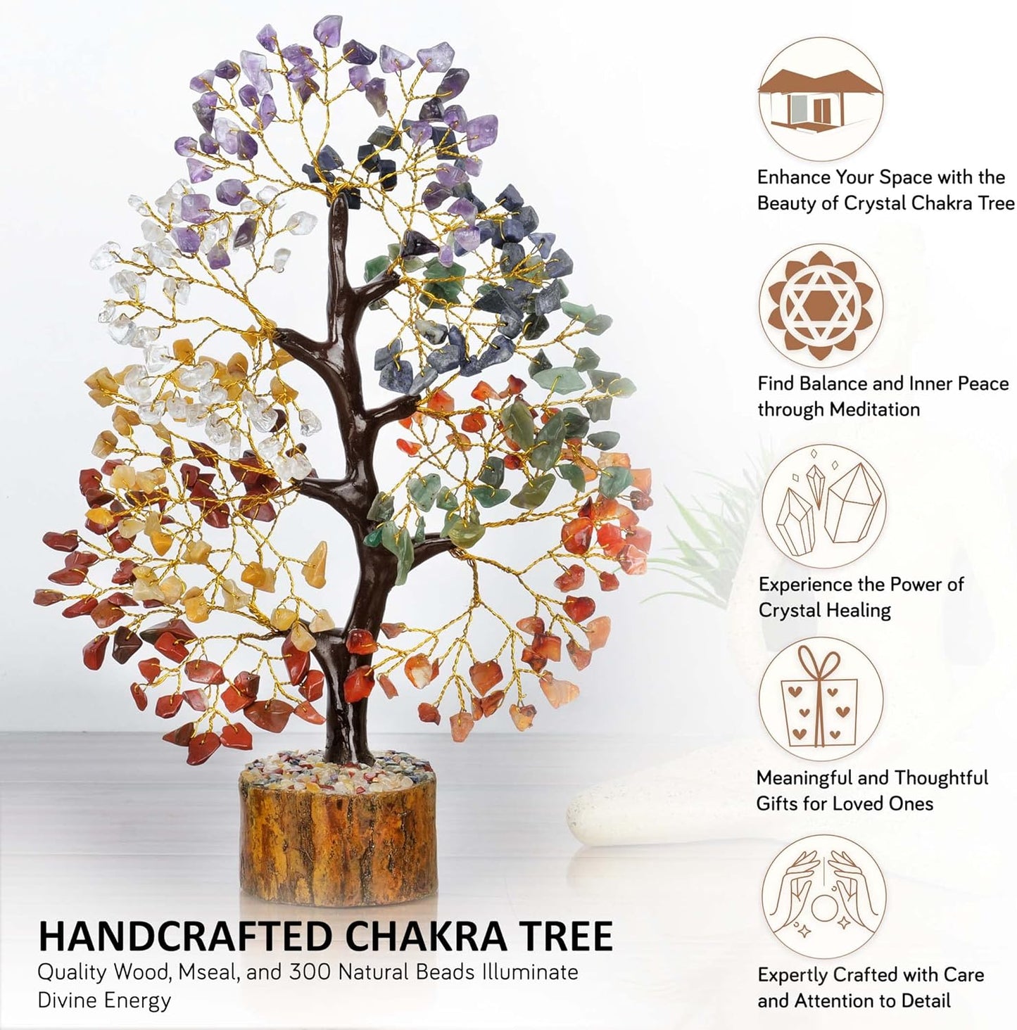 Crystals - Crystals and Healing Stones - Chakra Tree of Life - Crystal Tree for Positive Energy - Meditation Accessories - Feng Shui Decor - Crystal Gifts - Chakra Decor - Meditation Gifts