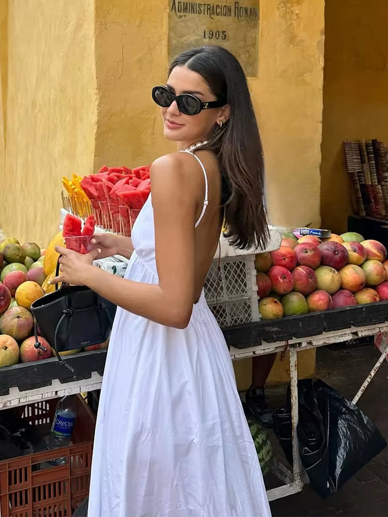 White Women Sundress Backless Sexy Casual Beach Vestidos Maxi Long A-Line Fashion Holiday New Dress
