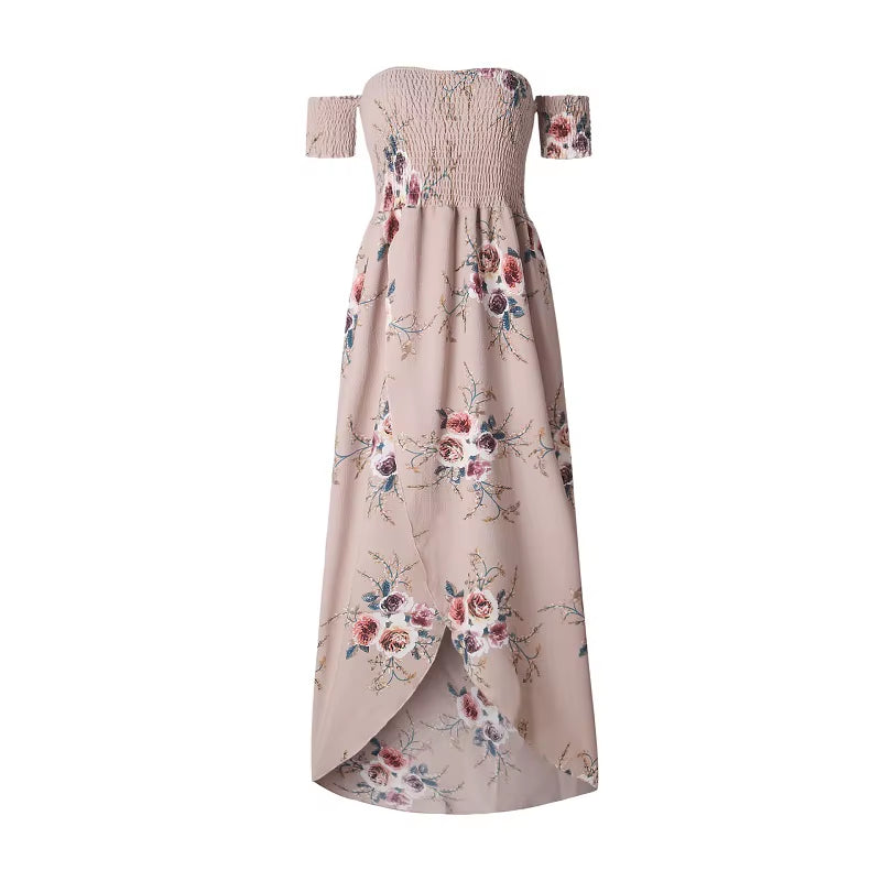 Women off Shoulder Floral Print Boho Dress Women Beach Summer Dresses Ladies Strapless Long Maxi Dress Vestidos Female XS-5XL