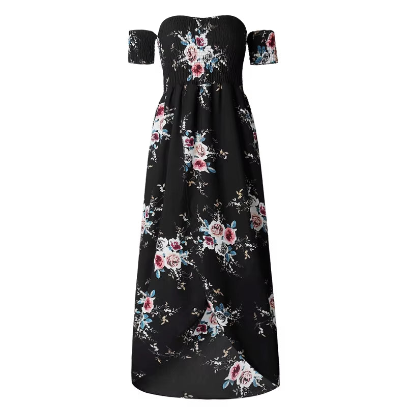 Women off Shoulder Floral Print Boho Dress Women Beach Summer Dresses Ladies Strapless Long Maxi Dress Vestidos Female XS-5XL