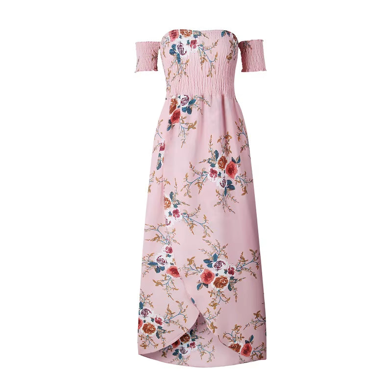 Women off Shoulder Floral Print Boho Dress Women Beach Summer Dresses Ladies Strapless Long Maxi Dress Vestidos Female XS-5XL