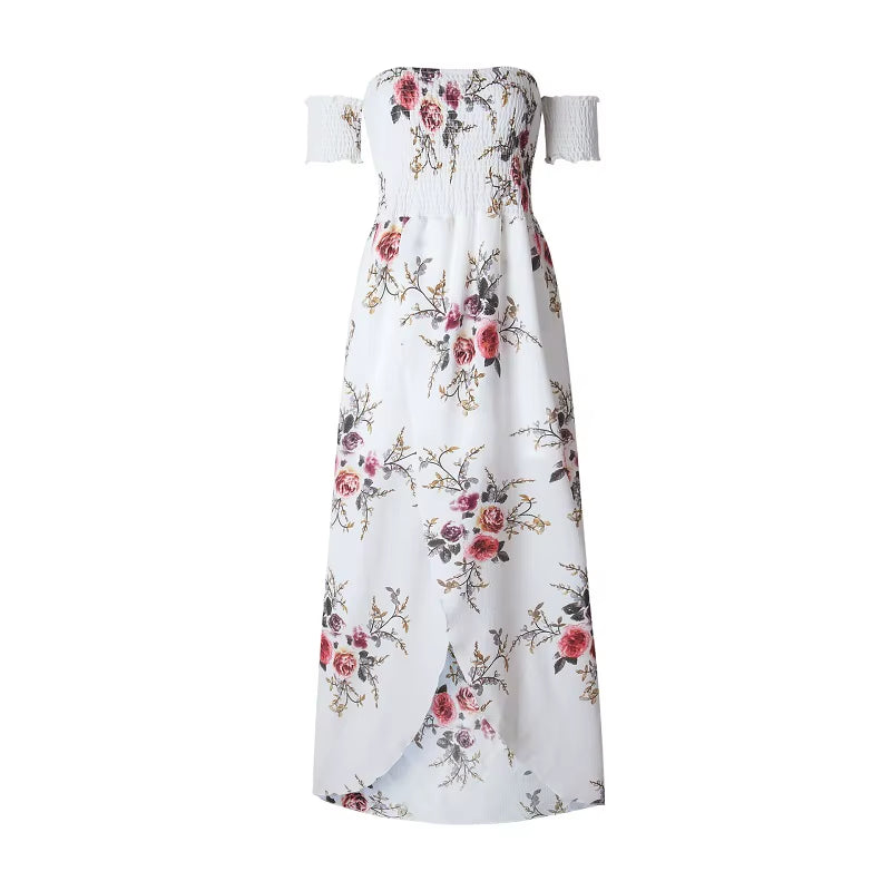 Women off Shoulder Floral Print Boho Dress Women Beach Summer Dresses Ladies Strapless Long Maxi Dress Vestidos Female XS-5XL