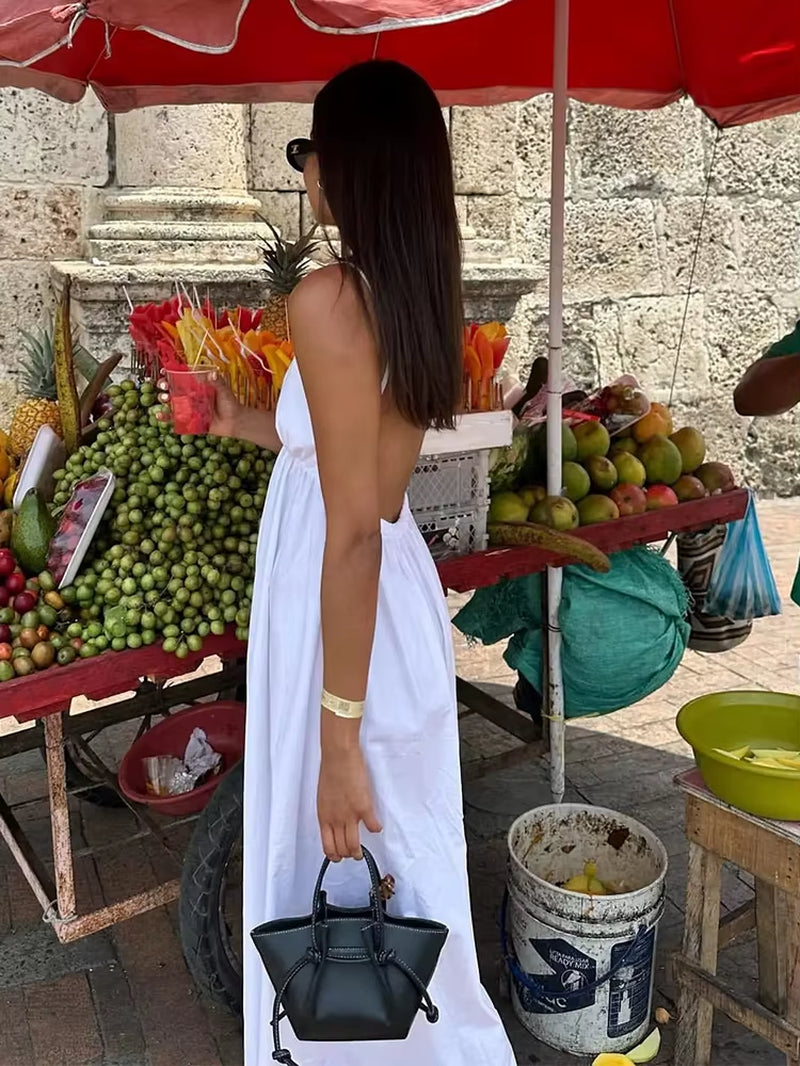 White Women Sundress Backless Sexy Casual Beach Vestidos Maxi Long A-Line Fashion Holiday New Dress