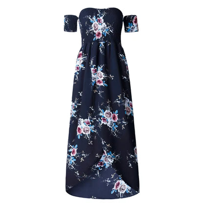 Women off Shoulder Floral Print Boho Dress Women Beach Summer Dresses Ladies Strapless Long Maxi Dress Vestidos Female XS-5XL
