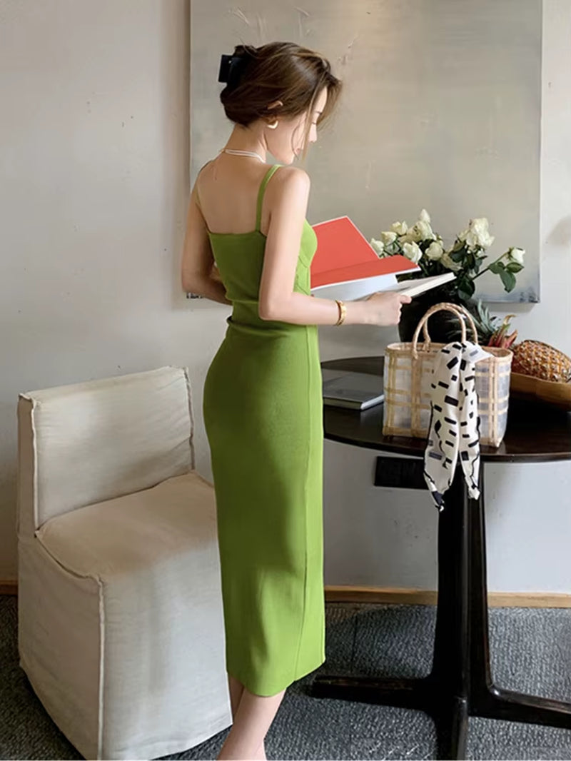Summer Elegant Women Dress Casual Sexy Strap Backless Skinny Midi Party Club Beach Lady Stretch Knit Robe Femme Mujer Vestidos