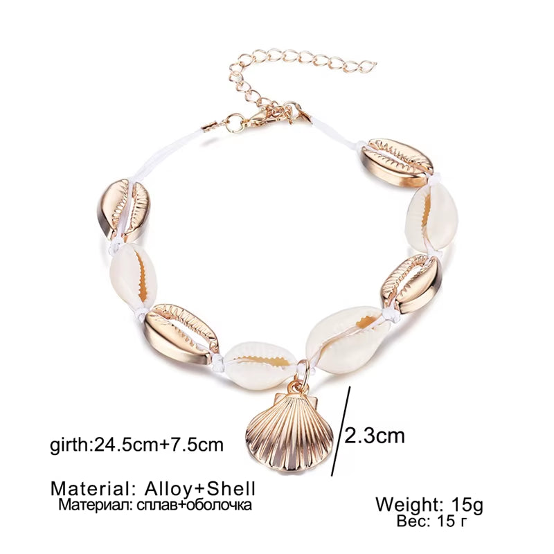 Vintage Handmade Weave Anklets for Women Shell Sequins Charm Bracelet Anklet Bohemian Rope Ankle Bracelets Beach Foot Jewelry