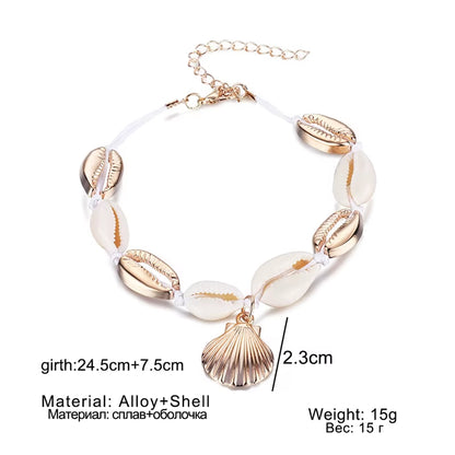 Vintage Handmade Weave Anklets for Women Shell Sequins Charm Bracelet Anklet Bohemian Rope Ankle Bracelets Beach Foot Jewelry