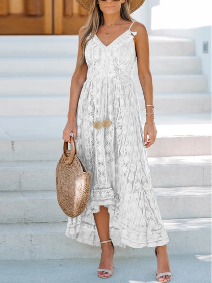 Women'S Dress Zipper V-Neck Lace up Slip Mid Length Dress