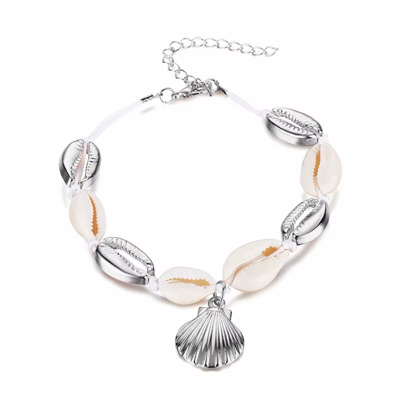 Vintage Handmade Weave Anklets for Women Shell Sequins Charm Bracelet Anklet Bohemian Rope Ankle Bracelets Beach Foot Jewelry