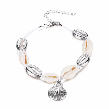 Vintage Handmade Weave Anklets for Women Shell Sequins Charm Bracelet Anklet Bohemian Rope Ankle Bracelets Beach Foot Jewelry