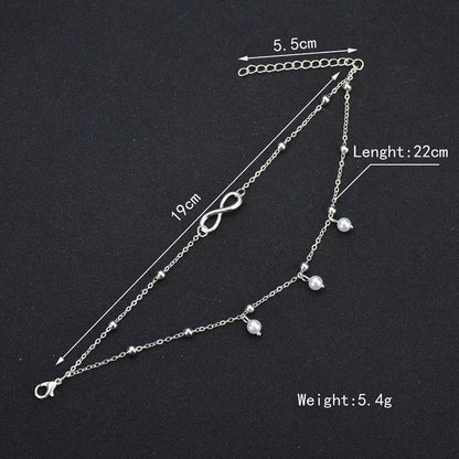 2PCS Retro Pearl Heart Infinity Ankle Anklet Bracelet Set Bohemia Foot Beach Anklets Women Fashion Barefoot Chain Jewelry