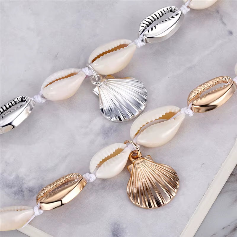 Vintage Handmade Weave Anklets for Women Shell Sequins Charm Bracelet Anklet Bohemian Rope Ankle Bracelets Beach Foot Jewelry
