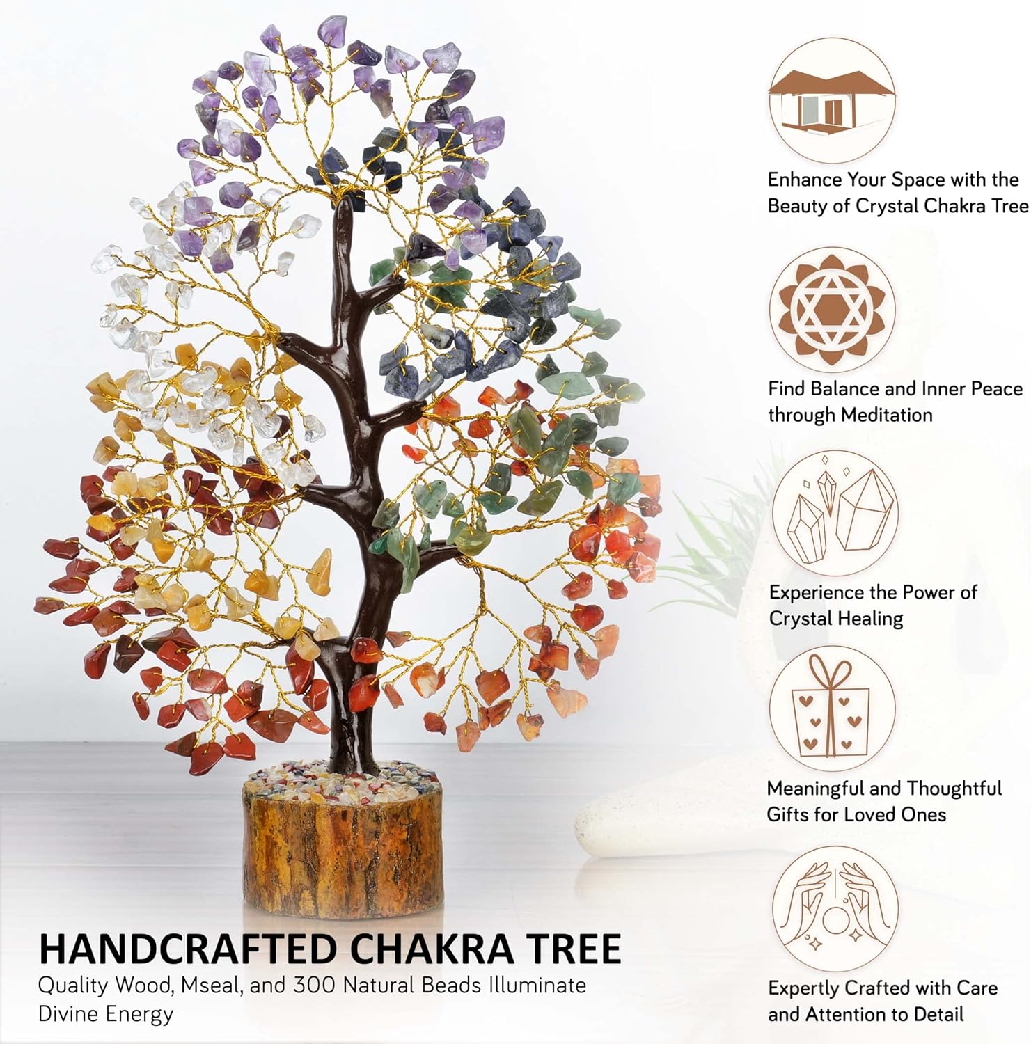Crystals - Crystals and Healing Stones - Chakra Tree of Life - Crystal Tree for Positive Energy - Meditation Accessories - Feng Shui Decor - Crystal Gifts - Chakra Decor - Meditation Gifts