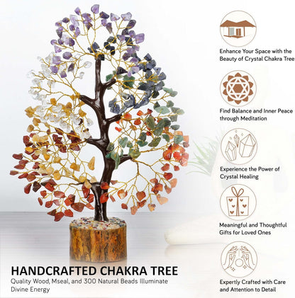 Crystals - Crystals and Healing Stones - Chakra Tree of Life - Crystal Tree for Positive Energy - Meditation Accessories - Feng Shui Decor - Crystal Gifts - Chakra Decor - Meditation Gifts