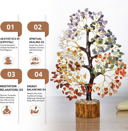 Crystals - Crystals and Healing Stones - Chakra Tree of Life - Crystal Tree for Positive Energy - Meditation Accessories - Feng Shui Decor - Crystal Gifts - Chakra Decor - Meditation Gifts