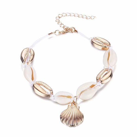 Vintage Handmade Weave Anklets for Women Shell Sequins Charm Bracelet Anklet Bohemian Rope Ankle Bracelets Beach Foot Jewelry