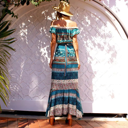 Khale Yose Summer 2 Piece Set Women'S Floral Printed Two Piece Bohemian Skirt Suit Hippie Boho Chic Crop Top Beach Sets Clothing