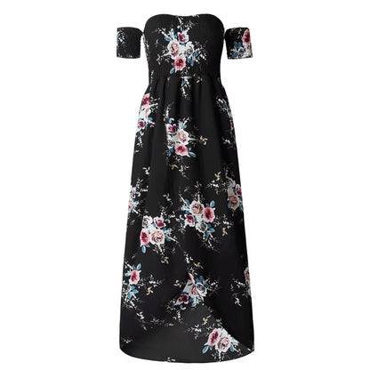 Women off Shoulder Floral Print Boho Dress Women Beach Summer Dresses Ladies Strapless Long Maxi Dress Vestidos Female XS-5XL