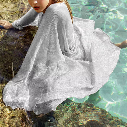 Gold Bikini Cover up Sexy Beach Dress Tunics for Women Beachwear Summer See through Swimsuit Cover-Ups Kaftan Beach Dress Tunic