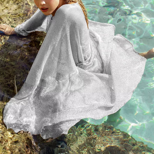 Gold Bikini Cover up Sexy Beach Dress Tunics for Women Beachwear Summer See through Swimsuit Cover-Ups Kaftan Beach Dress Tunic