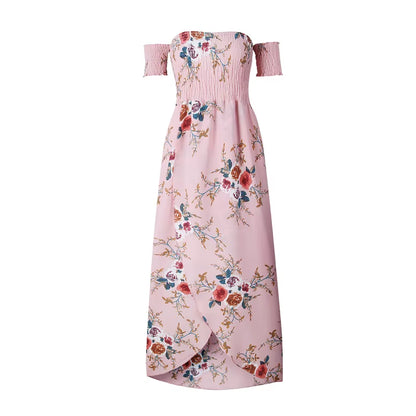 Women off Shoulder Floral Print Boho Dress Women Beach Summer Dresses Ladies Strapless Long Maxi Dress Vestidos Female XS-5XL