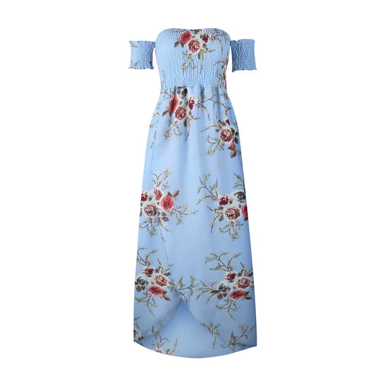 Women off Shoulder Floral Print Boho Dress Women Beach Summer Dresses Ladies Strapless Long Maxi Dress Vestidos Female XS-5XL