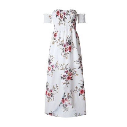 Women off Shoulder Floral Print Boho Dress Women Beach Summer Dresses Ladies Strapless Long Maxi Dress Vestidos Female XS-5XL