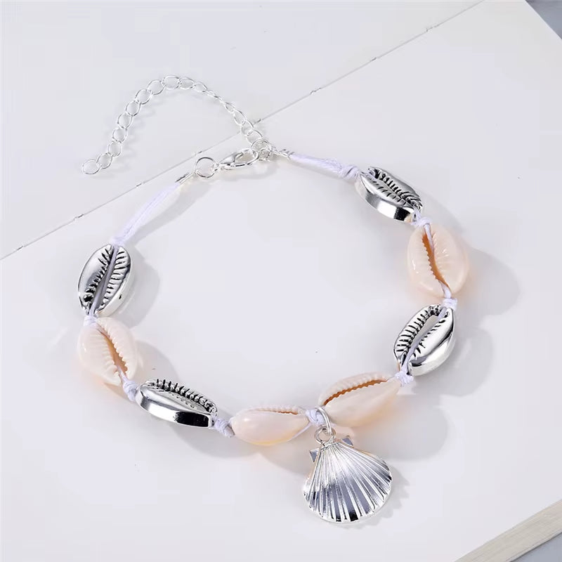 Vintage Handmade Weave Anklets for Women Shell Sequins Charm Bracelet Anklet Bohemian Rope Ankle Bracelets Beach Foot Jewelry