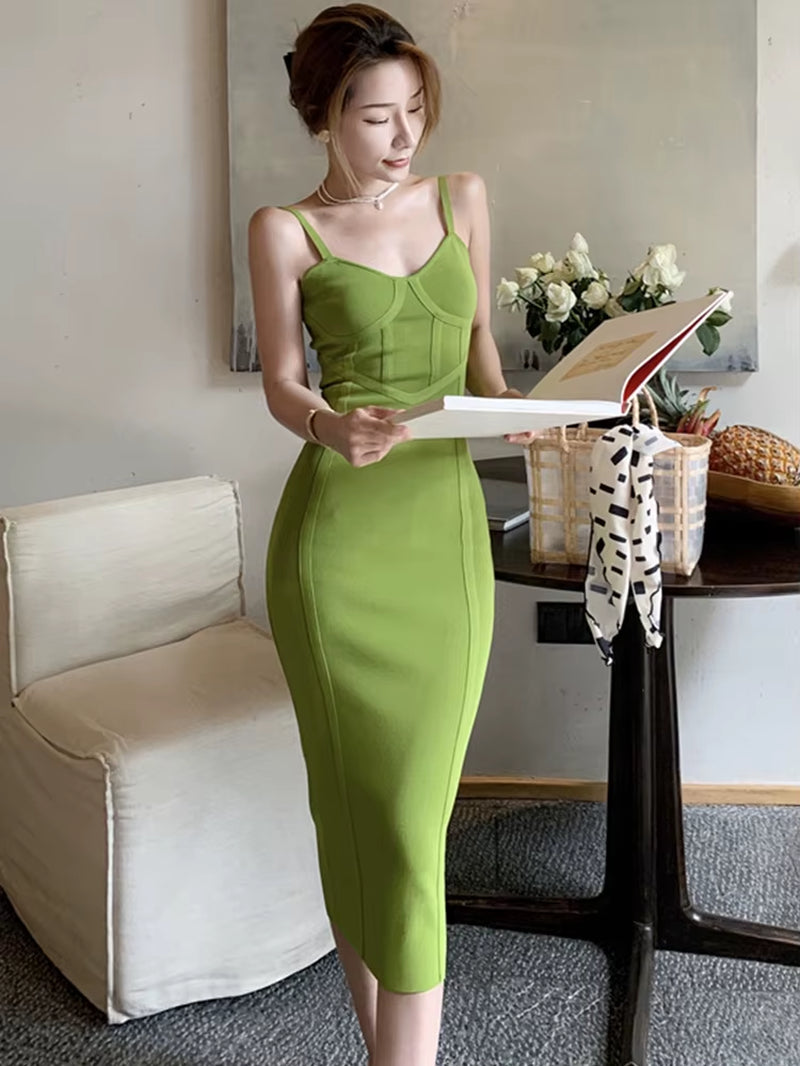 Summer Elegant Women Dress Casual Sexy Strap Backless Skinny Midi Party Club Beach Lady Stretch Knit Robe Femme Mujer Vestidos