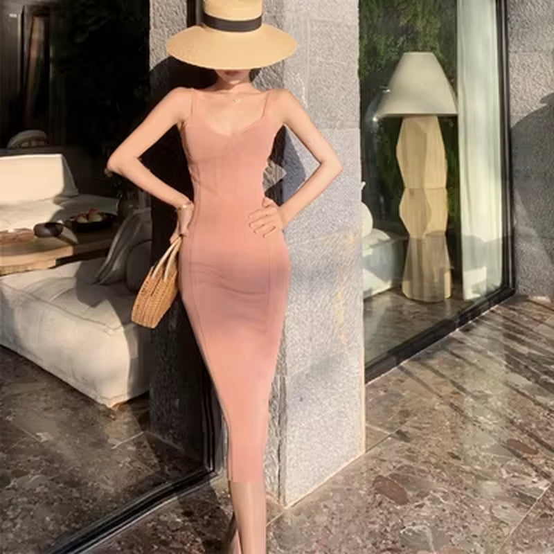 Summer Elegant Women Dress Casual Sexy Strap Backless Skinny Midi Party Club Beach Lady Stretch Knit Robe Femme Mujer Vestidos